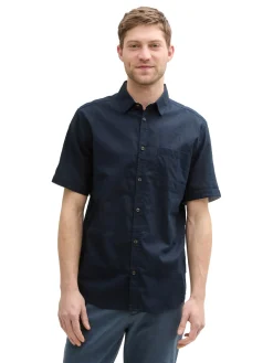 Herren Tom Tailor Regular Fit Kurzarmhemd mit Leinenanteil
