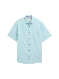 Herren Tom Tailor Regular Fit Kurzarmhemd mit Leinenanteil