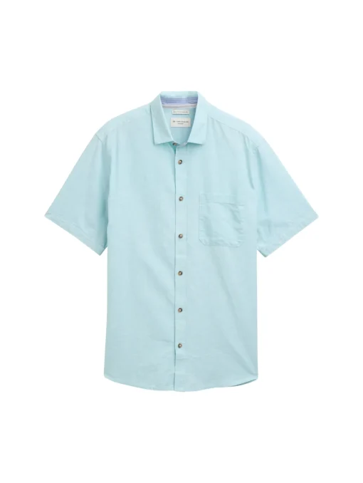Herren Tom Tailor Regular Fit Kurzarmhemd mit Leinenanteil