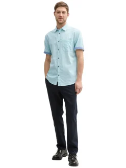 Herren Tom Tailor Regular Fit Kurzarmhemd mit Leinenanteil