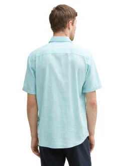 Herren Tom Tailor Regular Fit Kurzarmhemd mit Leinenanteil