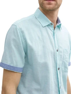 Herren Tom Tailor Regular Fit Kurzarmhemd mit Leinenanteil