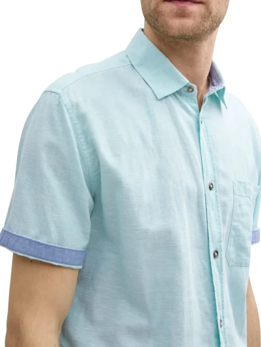 Herren Tom Tailor Regular Fit Kurzarmhemd mit Leinenanteil