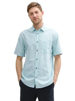 Herren Tom Tailor Regular Fit Kurzarmhemd mit Leinenanteil