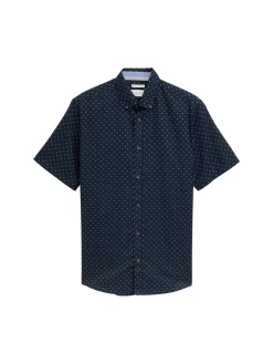 Herren Tom Tailor Regular Fit Kurzarmhemd mit Leinenanteil im Pünktchen-Muster