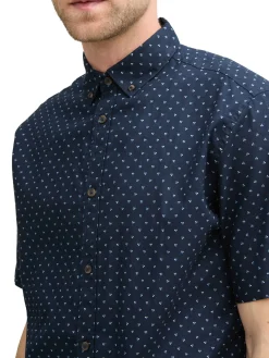 Herren Tom Tailor Regular Fit Kurzarmhemd mit Leinenanteil im Pünktchen-Muster
