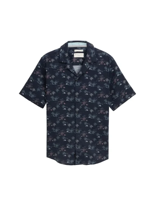 Herren Tom Tailor Regular Fit Kurzarmhemd mit Leinenanteil
