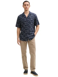 Herren Tom Tailor Regular Fit Kurzarmhemd mit Leinenanteil