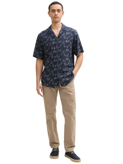 Herren Tom Tailor Regular Fit Kurzarmhemd mit Leinenanteil