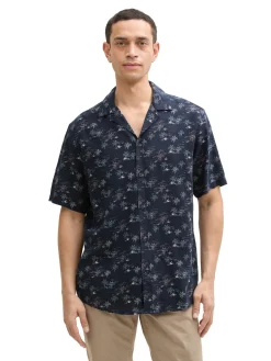 Herren Tom Tailor Regular Fit Kurzarmhemd mit Leinenanteil