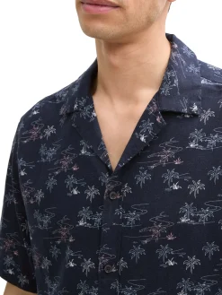 Herren Tom Tailor Regular Fit Kurzarmhemd mit Leinenanteil