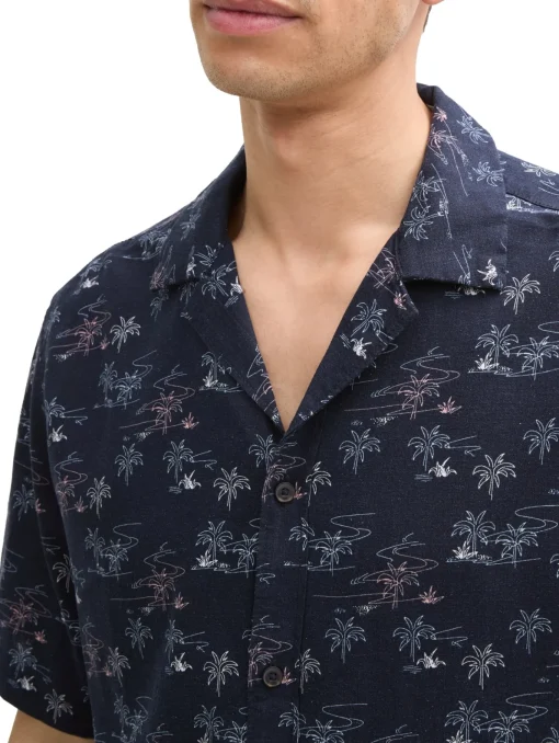 Herren Tom Tailor Regular Fit Kurzarmhemd mit Leinenanteil