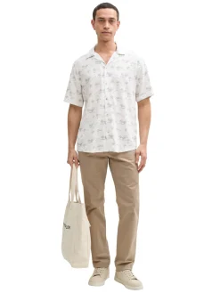 Herren Tom Tailor Regular Fit Kurzarmhemd mit Leinenanteil