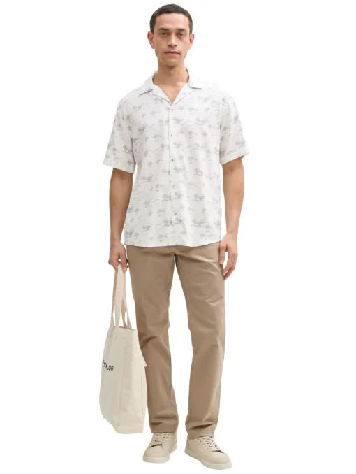 Herren Tom Tailor Regular Fit Kurzarmhemd mit Leinenanteil