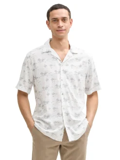 Herren Tom Tailor Regular Fit Kurzarmhemd mit Leinenanteil