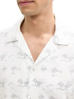 Herren Tom Tailor Regular Fit Kurzarmhemd mit Leinenanteil
