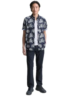 Herren Tom Tailor Regular Fit Kurzarmhemd mit Palmen-Print