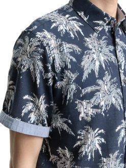 Herren Tom Tailor Regular Fit Kurzarmhemd mit Palmen-Print
