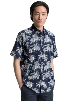 Herren Tom Tailor Regular Fit Kurzarmhemd mit Palmen-Print