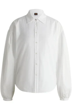 Damen Boss Orange Regular-Fit Bluse aus Baumwoll-Popeline mit Spitzkragen
