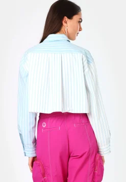 Damen Hugo Blue Regular-Fit Bluse in Cropped-Länge mit Streifen-Patches