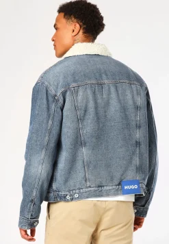 Herren Hugo Blue Regular-Fit Jeansjacke mit Innenfutter aus Kunstfell