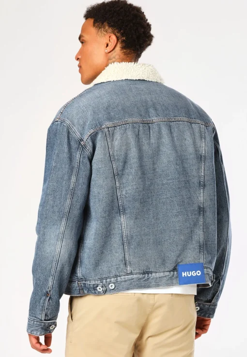 Herren Hugo Blue Regular-Fit Jeansjacke mit Innenfutter aus Kunstfell