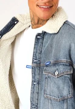 Herren Hugo Blue Regular-Fit Jeansjacke mit Innenfutter aus Kunstfell