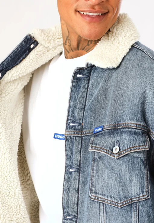 Herren Hugo Blue Regular-Fit Jeansjacke mit Innenfutter aus Kunstfell