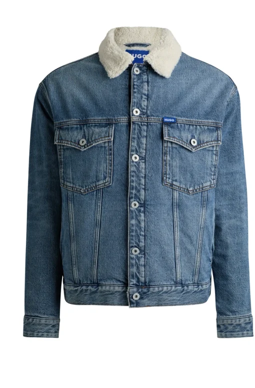 Herren Hugo Blue Regular-Fit Jeansjacke mit Innenfutter aus Kunstfell