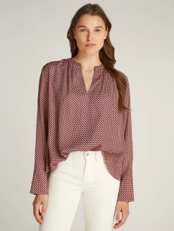 Damen Tommy Hilfiger Relaxed Fit Bluse mit gerafftem V-Ausschnitt