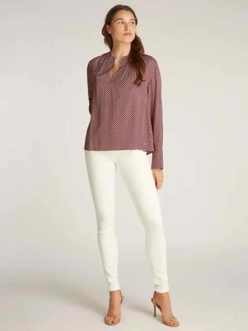 Damen Tommy Hilfiger Relaxed Fit Bluse mit gerafftem V-Ausschnitt