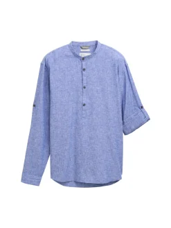 Herren Tom Tailor Denim Relaxed Fit Tunika Hemd mit Leinenanteil