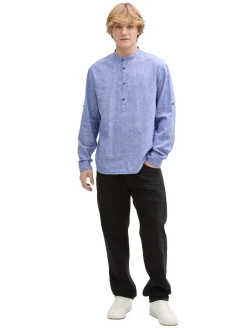 Herren Tom Tailor Denim Relaxed Fit Tunika Hemd mit Leinenanteil