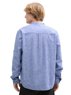 Herren Tom Tailor Denim Relaxed Fit Tunika Hemd mit Leinenanteil