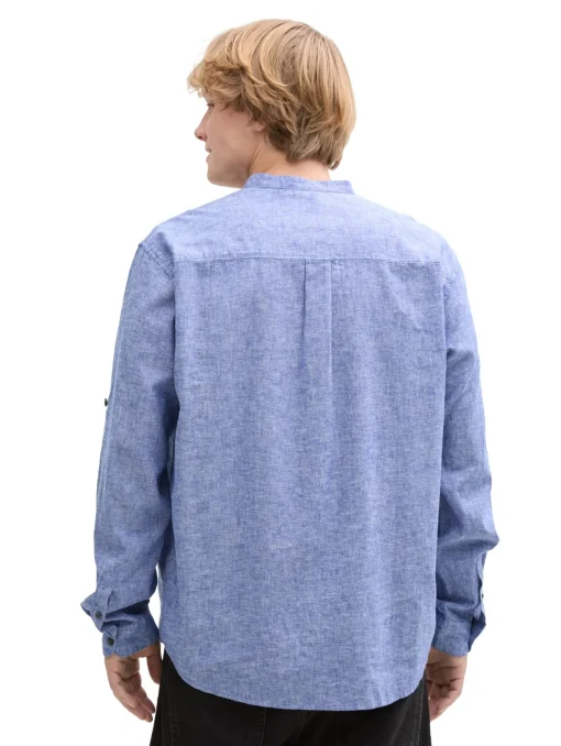 Herren Tom Tailor Denim Relaxed Fit Tunika Hemd mit Leinenanteil