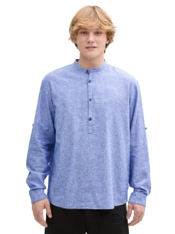 Herren Tom Tailor Denim Relaxed Fit Tunika Hemd mit Leinenanteil
