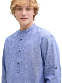 Herren Tom Tailor Denim Relaxed Fit Tunika Hemd mit Leinenanteil
