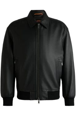 Herren Boss Orange Relaxed-Fit Bomberjacke aus behandeltem Leder