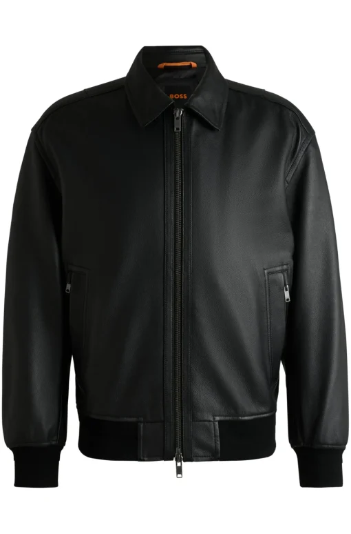 Herren Boss Orange Relaxed-Fit Bomberjacke aus behandeltem Leder