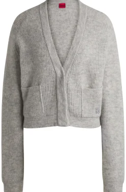 Damen Hugo Red Relaxed-Fit Cardigan mit V-Ausschnitt und Stack-Logo