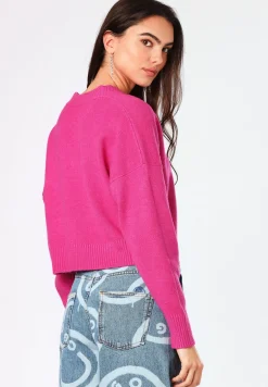 Damen Hugo Blue Relaxed-Fit Cropped-Pullover mit Smiley-Logo