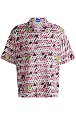 Herren Hugo Blue Relaxed-Fit Hemd aus bedruckter Baumwoll-Popeline