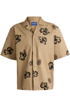 Herren Hugo Blue Relaxed-Fit Hemd aus Stretch-Baumwolle mit Hibiskus-Print