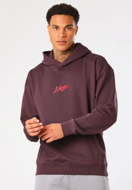 Herren Hugo Red Relaxed-Fit Hoodie aus Baumwoll-Terry mit Logo-Prints