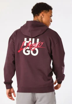 Herren Hugo Red Relaxed-Fit Hoodie aus Baumwoll-Terry mit Logo-Prints