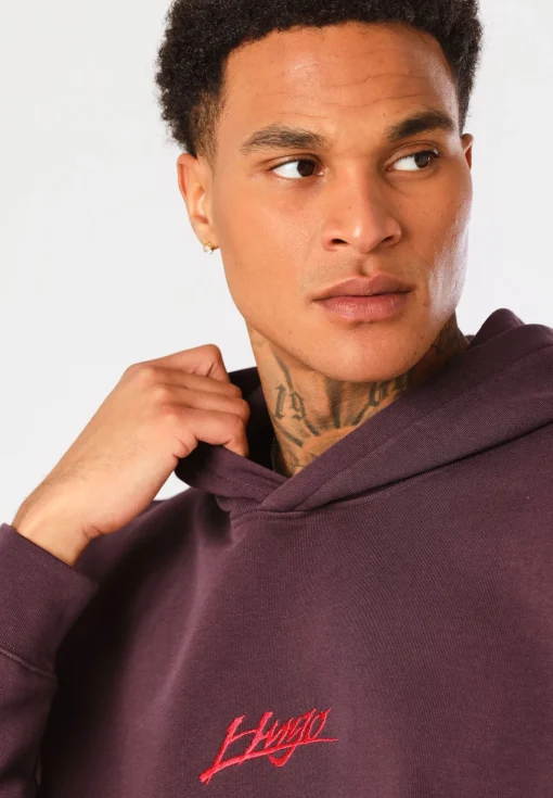 Herren Hugo Red Relaxed-Fit Hoodie aus Baumwoll-Terry mit Logo-Prints