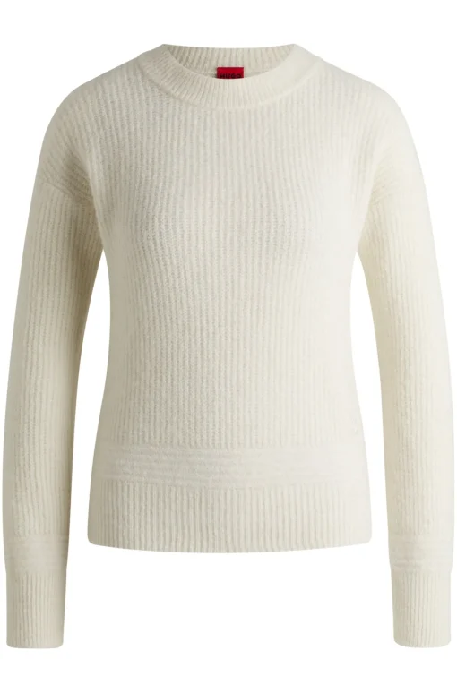 Damen Hugo Red Relaxed-Fit Pullover mit gestricktem Linienmuster