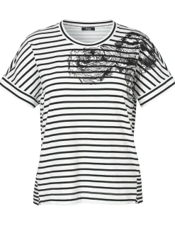 Damen Frapp Ringel T-Shirt mit überschnittenen Schultern