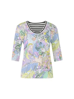 Damen Marc Cain Rippen-T-Shirt mit Sushi-Print